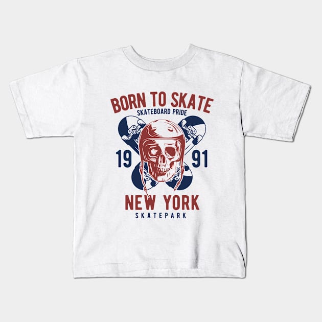 Born to skate 1991 ride skull new york Kids T-Shirt by SpaceWiz95